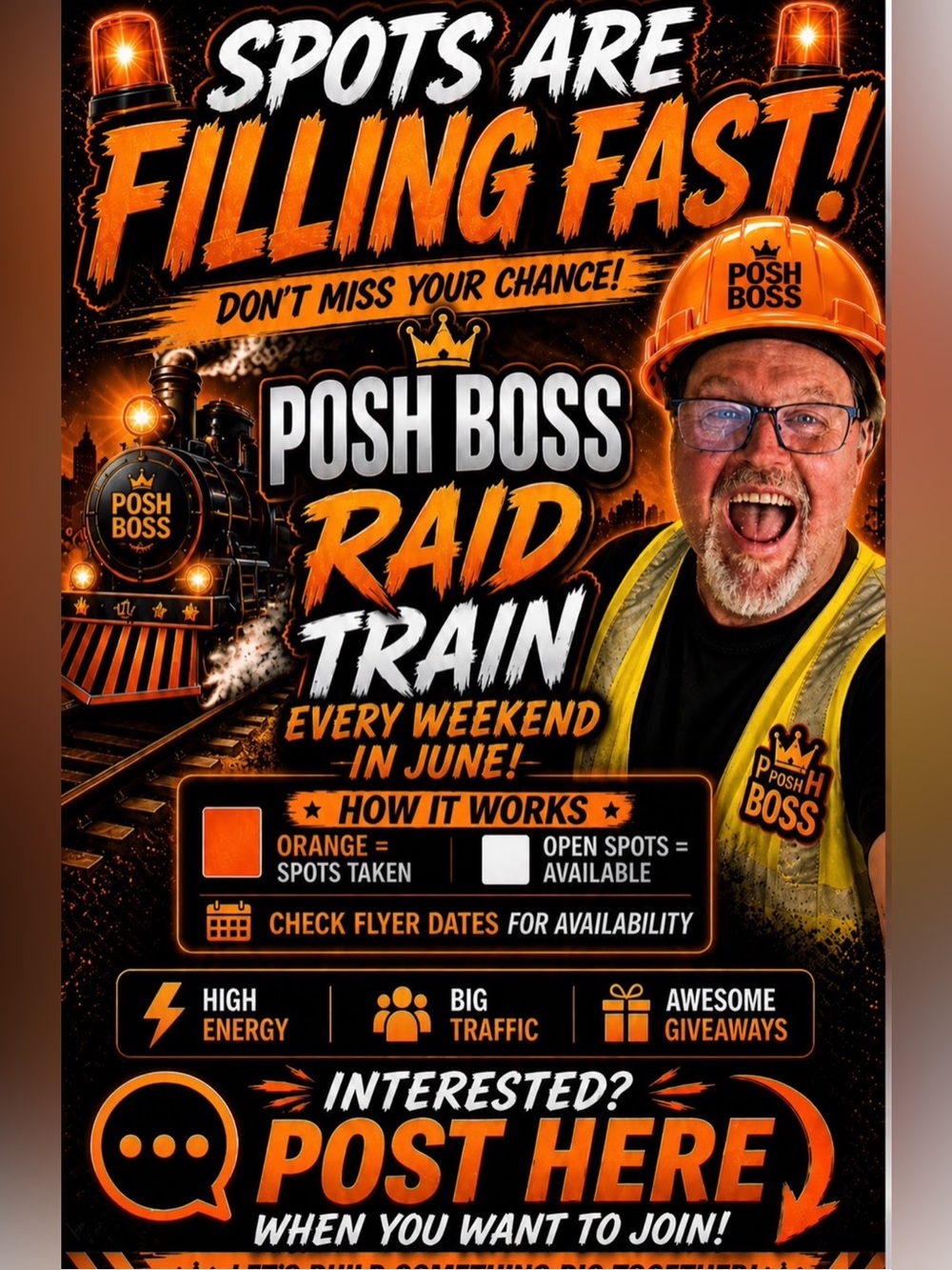 Posh Boss Raid Train June spots filling fast!!